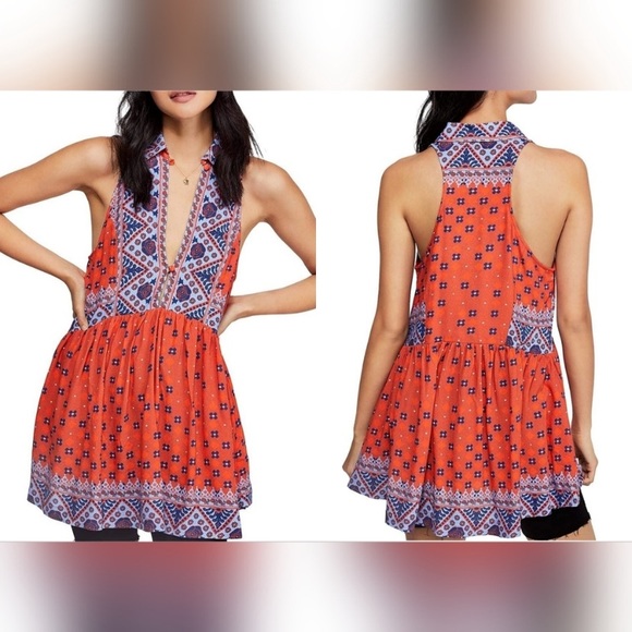 Free People Tops - Free People Charlotte Tunic Top Rust Combo